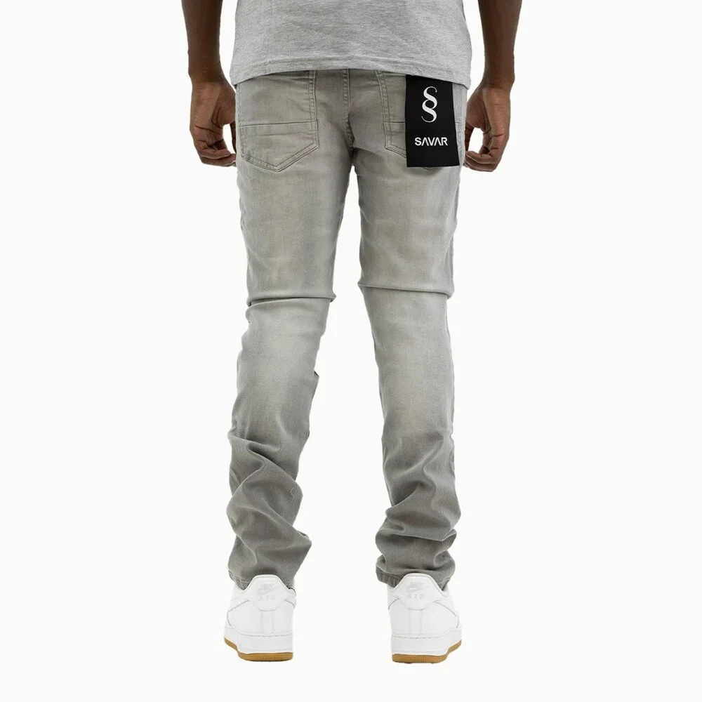 Savar Men's Savar Ice Grey Slim Denim Jeans Pant (Brand New) - Picture 2 of 8